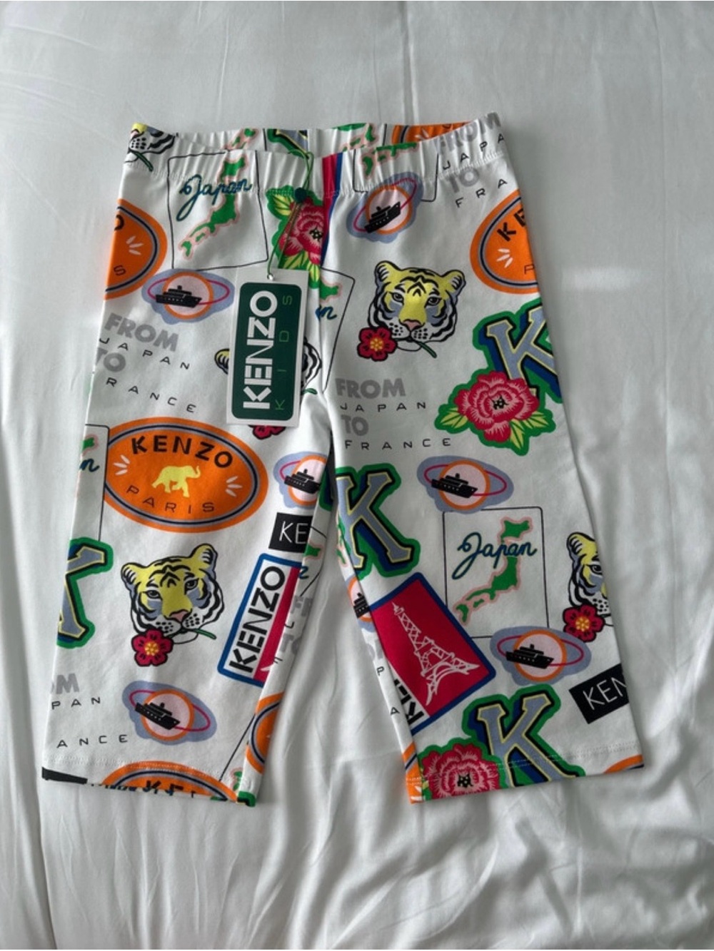 Kenzo Kids White Shorts with Multicolor Logo & Tiger Motifs